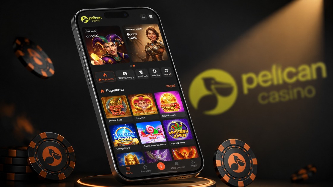 Pelican Casino na urządzenia mobilne z responsywnym interfejsem, popularnymi automatami i promocjami na ekranie smartfona